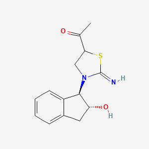 molecular formula C14H16N2O2S B12768658 trans-2-(N-(2-Hydroxyindane-1-yl)imino)-3-acetylthiazolidine CAS No. 141034-18-6
