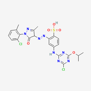 molecular formula C23H22Cl2N8O5S B12768711 4-((4-Chloro-6-isopropoxy-1,3,5-triazin-2-yl)amino)-2-((1-(2-chloro-6-methylphenyl)-4,5-dihydro-3-methyl-5-oxo-1H-pyrazol-4-yl)azo)benzenesulphonic acid CAS No. 93804-38-7