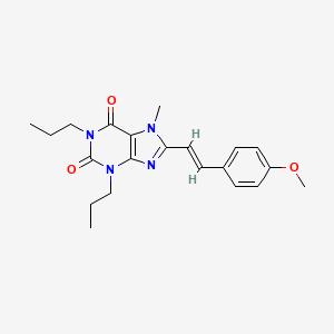 molecular formula C21H26N4O3 B12768724 (E)-8-(4-Methoxystyryl)-7-methyl-1,3-dipropylxanthine CAS No. 141807-94-5