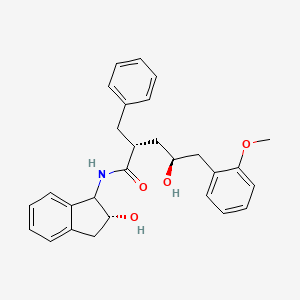 molecular formula C28H31NO4 B12768748 Benzenepentanamide, N-((1S,2R)-2,3-dihydro-2-hydroxy-1H-inden-1-yl)-gamma-hydroxy-2-methoxy-alpha-(phenylmethyl)-, (aR,gS)- CAS No. 181869-00-1