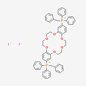 molecular formula C58H56I2O6P2 B12768749 Phosphonium, (6,7,9,10,17,18,20,21-octahydrodibenzo(b,k)(1,4,7,10,13,16)hexaoxacyclooctadecin-2,14-diyl)bis(diphenyl(phenylmethyl)-, diiodide CAS No. 134580-17-9