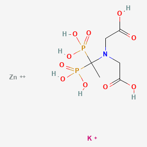 molecular formula C6H13KNO10P2Zn+3 B12768761 Glycine, N-(carboxymethyl)-N-(1,1-diphosphonoethyl)-, potassium zinc salt CAS No. 73384-95-9
