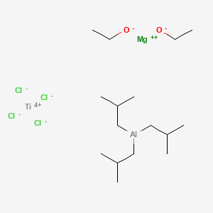 molecular formula C16H37AlCl4MgO2Ti B12768810 Magnesium;ethanolate;titanium(4+);tris(2-methylpropyl)alumane;tetrachloride 