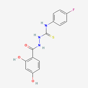 molecular formula C14H12FN3O3S B12768832 Benzoic acid, 2,4-dihydroxy-, 2-(((4-fluorophenyl)amino)thioxomethyl)hydrazide CAS No. 343-68-0
