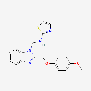 molecular formula C19H18N4O2S B12768881 Benzimidazole, 2-((p-methoxyphenoxy)methyl)-1-((2-thiazolylamino)methyl)- CAS No. 84138-30-7