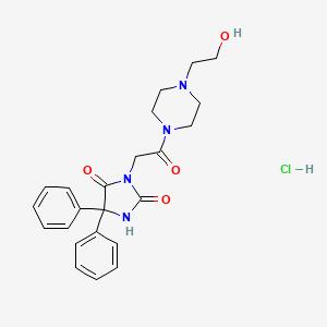 molecular formula C23H27ClN4O4 B12768919 Hydantoin, 5,5-diphenyl-3-(2-(4-(2-hydroxyethyl)-1-piperazinyl)-2-oxoethyl)-, hydrochloride CAS No. 92084-90-7
