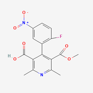 molecular formula C16H13FN2O6 B12769004 Monomethyl 2,6-dimethyl-4-(2-fluoro-5-nitrophenyl)-3,5-pyridinedicarboxylate CAS No. 148040-04-4
