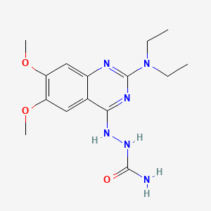 molecular formula C15H22N6O3 B12769079 Hydrazinecarboxamide, 2-(2-(diethylamino)-6,7-dimethoxy-4-quinazolinyl)-, hemihydrate CAS No. 134749-28-3