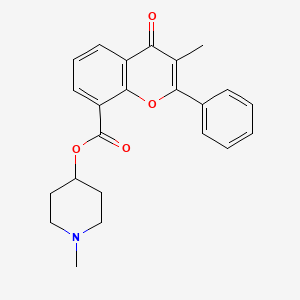 molecular formula C23H23NO4 B12769089 1-Methyl-4-piperidinyl 3-methyl-4-oxo-2-phenyl-4H-1-benzopyran-8-carboxylate CAS No. 86433-60-5
