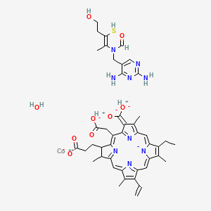 molecular formula C45H52CoN9O9S- B12769160 Cobaltate(2-), aqua(18-carboxy-20-(carboxymethyl)-8-ethenyl-13-ethyl-2,3-dihydro-3,7,12,17-tetramethyl-21H,23H-porphine-2-propanoato(5-)-N(sup 21),N(sup 22),N(sup 23),N(sup 24))(N-((2,4-diamino-5-pyrimidinyl)methyl)-N-(4-hydroxy-2-mercapto-1-methyl-1-butenyl)formamide)-, dihydrogen, ((OC-6-24)-(2S-trans))- CAS No. 87211-44-7