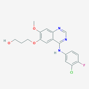 molecular formula C18H17ClFN3O3 B12769312 3-[4-(3-chloro-4-fluoroanilino)-7-methoxyquinazolin-6-yl]oxypropan-1-ol CAS No. 1221965-74-7