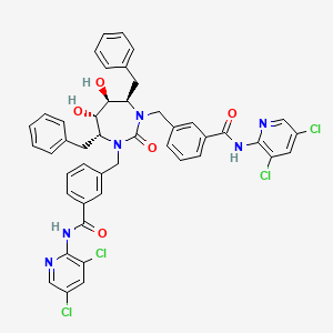 molecular formula C45H38Cl4N6O5 B12769391 Benzamide, 3,3'-(((4R,5S,6S,7R)-tetrahydro-5,6-dihydroxy-2-oxo-4,7-bis(phenylmethyl)-1H-1,3-diazepine-1,3(2H)-diyl)bis(methylene))bis(N-(3,5-dichloro-2-pyridinyl)- CAS No. 183860-49-3