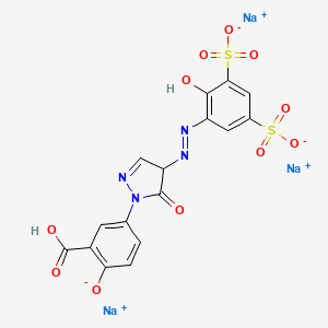 molecular formula C16H9N4Na3O11S2 B12769408 Benzoic acid, 5-(4,5-dihydro-4-((2-hydroxy-3,5-disulfophenyl)azo)-5-oxo-1H-pyrazol-1-yl)-2-hydroxy-, trisodium salt CAS No. 72152-57-9