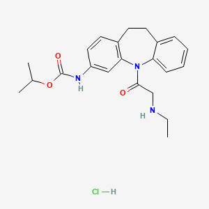molecular formula C22H28ClN3O3 B12769583 Carbamic acid, (5-((ethylamino)acetyl)-10,11-dihydro-5H-dibenz(b,f)azepin-3-yl)-, 1-methylethyl ester, monohydrochloride CAS No. 134068-41-0