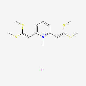 molecular formula C14H20INS4 B12769869 Pyridinium, 2,6-(2,2-bis(methylthio)ethenyl)-1-methyl-, iodide CAS No. 104664-44-0
