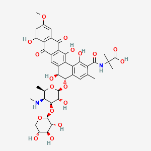 molecular formula C41H46N2O18 B12769903 Alanine, N-((5-((4,6-dideoxy-4-(methylamino)-3-O-beta-D-xylopyranosyl-beta-D-galactopyranosyl)oxy)-5,6,8,13-tetrahydro-1,6,9,14-tetrahydroxy-11-methoxy-3-methyl-8,13-dioxobenzo(a)naphthacen-2-yl)carbonyl)-2-methyl-, (5S-trans)- CAS No. 148677-00-3
