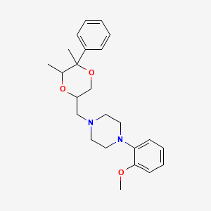 molecular formula C24H32N2O3 B12769941 1-((5,6-Dimethyl-5-phenyl-1,4-dioxan-2-yl)methyl)-4-(2-methoxyphenyl)piperazine CAS No. 97306-35-9