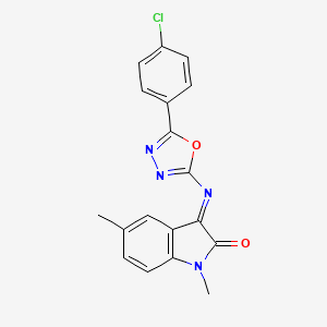 molecular formula C18H13ClN4O2 B12769956 3-(5-(p-Chlorophenyl)-1,3,4-oxadiazol-2-ylimino)-1,5-dimethyl-2-indolinone CAS No. 84640-95-9