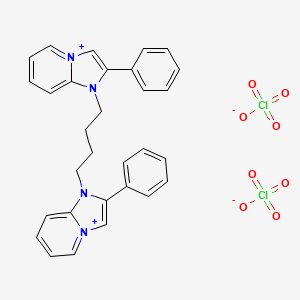 molecular formula C30H28Cl2N4O8 B12769997 1H-Imidazo(1,2-a)pyridin-4-ium, 1,1'-tetramethylenebis(2-phenyl-, diperchlorate CAS No. 93835-33-7