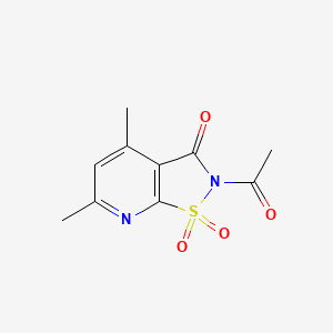 molecular formula C10H10N2O4S B12770044 Isothiazolo(5,4-b)pyridin-3(2H)-one, 2-acetyl-4,6-dimethyl-, 1,1-dioxide CAS No. 108361-86-0