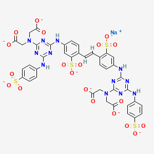 molecular formula C40H28N12NaO20S4-7 B12770070 Glycine, N,N'-(1,2-ethenediylbis((3-sulfo-4,1-phenylene)imino(6-((4-sulfophenyl)amino)-1,3,5-triazine-4,2-diyl)))bis(N-(carboxymethyl)-, octasodium salt CAS No. 174305-36-3