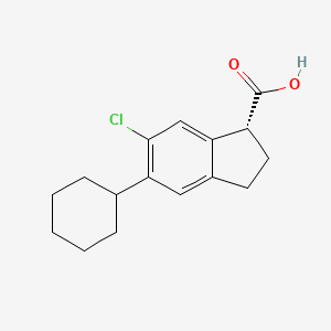 molecular formula C16H19ClO2 B12770175 (1R)-(-)-6-Chloro-5-cyclohexylindan-1-carboxylic acid CAS No. 28998-45-0