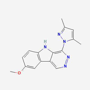 molecular formula C16H15N5O B12770224 5H-Pyridazino(4,5-b)indole, 4-(3,5-dimethyl-1H-pyrazol-1-yl)-8-methoxy- CAS No. 121638-66-2