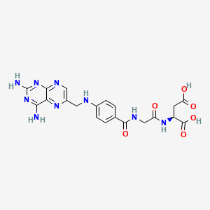 molecular formula C20H21N9O6 B12770264 Aspartic acid, N-(N-(p-(((2,4-diamino-6-pteridinyl)methyl)amino)benzoyl)glycyl)-, L- CAS No. 82151-89-1