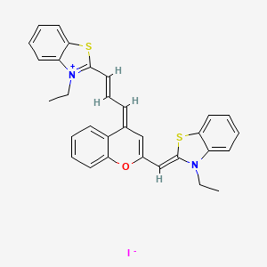 molecular formula C31H27IN2OS2 B12770325 Benzothiazolium, 3-ethyl-2-(3-(2-((3-ethyl-2(3H)-benzothiazolylidene)methyl)-4H-1-benzopyran-4-ylidene)-1-propenyl)-, iodide CAS No. 54849-70-6