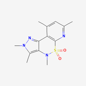 molecular formula C13H16N4O2S B12770348 Pyrazolo(4,3-c)pyrido(3,2-e)(1,2)thiazine, 2,4-dihydro-2,3,4,7,9-pentamethyl-, 5,5-dioxide CAS No. 162255-91-6