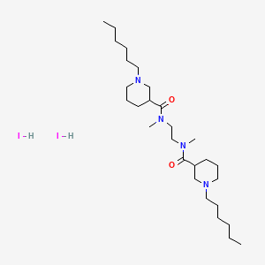 molecular formula C28H56I2N4O2 B12770390 1,2-Bis(N-(1-hexylnipecotoyl)-N-methylamino)ethane dihydriodide CAS No. 88209-94-3