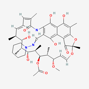 molecular formula C43H57N3O12 B12770401 Rifamycin, 3-((1-piperidinylimino)methyl)- CAS No. 13292-40-5
