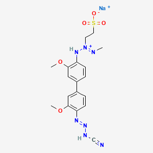 molecular formula C18H21N7NaO5S+ B12770490 Sodium 2-(3-(4'-(3-cyanotriazen-1-yl)-3,3'-dimethoxy(1,1'-biphenyl)-4-yl)-1-methyltriazen-2-yl)ethanesulphonate CAS No. 94108-20-0