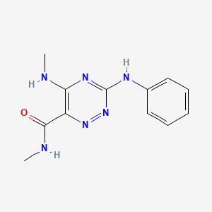 molecular formula C12H14N6O B12770563 as-Triazine-6-carboxamide, 3-anilino-N-methyl-5-(methylamino)- CAS No. 80761-70-2