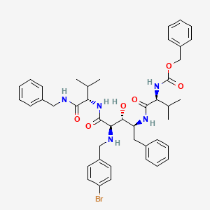 molecular formula C43H52BrN5O6 B12770749 L-Lyxonamide,2-(((4-bromophenyl)methyl)amino)-2,4,5-trideoxy-4-((3-methyl-1-oxo-2-(((phenylmethoxy)carbonyl)amino)butyl)amino)-N-(2-methyl-1-(((phenylmethyl)amino)carbonyl)propyl)-5-phenyl-, (1(S),4(S))- CAS No. 161277-30-1