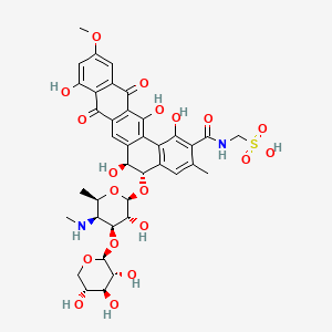 molecular formula C38H42N2O19S B12770830 Methanesulfonic acid, (((5-((4,6-dideoxy-4-(methylamino)-3-O-beta-D-xylopyranosyl-beta-D-galactopyranosyl)oxy)-5,6,8,13-tetrahydro-1,6,9,14-tetrahydroxy-11-methoxy-3-methyl-8,13-dioxobenzo(a)naphthacen-2-yl)carbonyl)amino)-, (5S-trans)- CAS No. 148677-08-1