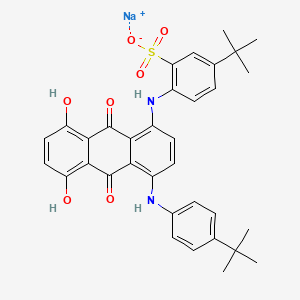 molecular formula C34H33N2NaO7S B12770875 Sodium 5-(tert-butyl)-2-((4-((4-(tert-butyl)phenyl)amino)-9,10-dihydro-5,8-dihydroxy-9,10-dioxoanthracen-1-yl)amino)benzenesulphonate CAS No. 83006-68-2