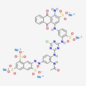 molecular formula C41H24ClN10Na5O18S5 B12770915 Pentasodium 7-((3-(acetylamino)-4-((4-((5-((4-amino-9,10-dihydro-9,10-dioxo-3-sulphonato-1-anthryl)amino)-2-sulphonatophenyl)amino)-6-chloro-1,3,5-triazin-2-yl)amino)phenyl)azo)naphthalene-1,3,6-trisulphonate CAS No. 73398-35-3