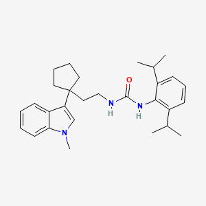 molecular formula C29H39N3O B12770948 Urea, N-(2,6-bis(1-methylethyl)phenyl)-N'-(2-(1-(1-methyl-1H-indol-3-yl)cyclopentyl)ethyl)- CAS No. 145131-13-1