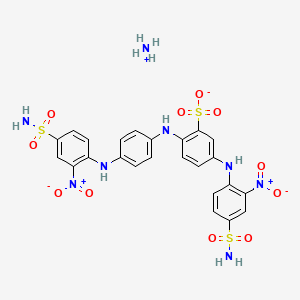 molecular formula C24H21N7O11S3.H3N<br>C24H24N8O11S3 B12771069 Ammonium 5-((2-nitro-4-sulphamoylphenyl)amino)-2-((4-((2-nitro-4-sulphamoylphenyl)amino)phenyl)amino)benzenesulphonate CAS No. 83027-40-1