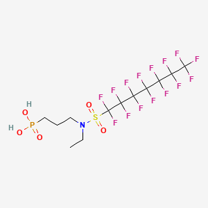molecular formula C12H13F15NO5PS B12771143 Phosphonic acid, (3-(ethyl((pentadecafluoroheptyl)sulfonyl)amino)propyl)- CAS No. 71463-79-1