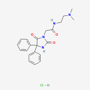 molecular formula C21H25ClN4O3 B12771162 Imidazolidine-1-acetamide, N-(2-(dimethylamino)ethyl)-2,5-dioxo-4,4-diphenyl-, hydrochloride CAS No. 118505-69-4