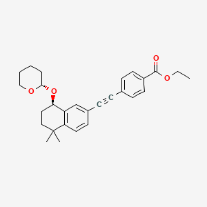 molecular formula C28H32O4 B12771181 Benzoic acid, 4-(((8R)-5,6,7,8-tetrahydro-5,5-dimethyl-8-(((2S)-tetrahydro-2H-pyran-2-yl)oxy)-2-naphthalenyl)ethynyl)-, ethyl ester CAS No. 226250-08-4