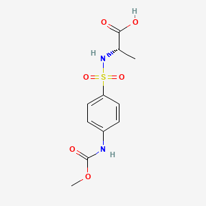 molecular formula C11H14N2O6S B12771216 Carbanilic acid, p-((1-carboxyethyl)sulfamoyl)-, 1-methyl ester, DL- CAS No. 83192-69-2