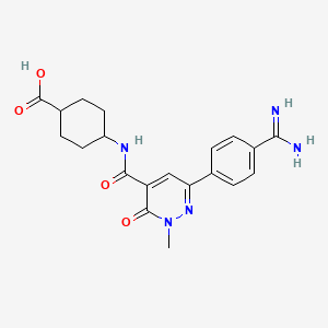 molecular formula C20H23N5O4 B12771245 6-(4-Amidinophenyl)-4-((trans-4-carboxycyclohexyl)aminocarbonyl)-2-methyl-(2H)-pyridazin-3-one CAS No. 150594-76-6