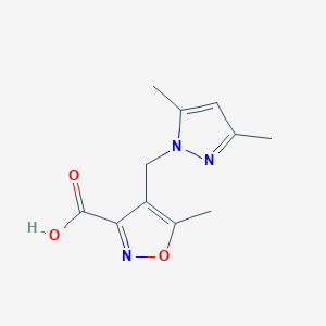 molecular formula C11H13N3O3 B1277129 4-(3,5-Dimethyl-pyrazol-1-ylmethyl)-5-methyl-isoxazole-3-carboxylic acid CAS No. 957514-12-4