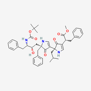 molecular formula C44H53N3O7 B12771407 (2,3'-Bi-1H-pyrrole)-4-acetic acid, 5'-((2S,3S)-3-(((1,1-dimethylethoxy)carbonyl)amino)-2-hydroxy-4-phenylbutyl)-2,3,4',5'-tetrahydro-2-(2-methylpropyl)-3,4'-dioxo-alpha,5'-bis(phenylmethyl)-, methyl ester, (aR,2S,5'S)- CAS No. 173091-93-5