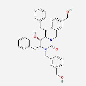 molecular formula C35H38N2O4 B12771441 Benzamide, 3,3'-(((4R,5R,6R)-dihydro-5-hydroxy-2-oxo-4-(2-phenylethyl)-6-(phenylmethyl)-1,3(2H,4H)-pyrimidinediyl)bis(methylene))bis(6-fluoro- CAS No. 188976-40-1