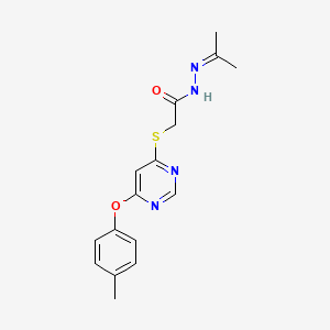 molecular formula C16H18N4O2S B12771649 Acetic acid, ((6-(4-methylphenoxy)-4-pyrimidinyl)thio)-, (1-methylethylidene)hydrazide CAS No. 137927-76-5
