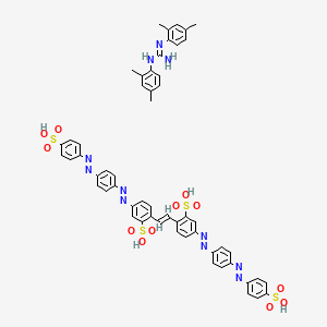 molecular formula C55H49N11O12S4 B12771740 1,2-bis(2,4-dimethylphenyl)guanidine;5-[[4-[(4-sulfophenyl)diazenyl]phenyl]diazenyl]-2-[(E)-2-[2-sulfo-4-[[4-[(4-sulfophenyl)diazenyl]phenyl]diazenyl]phenyl]ethenyl]benzenesulfonic acid CAS No. 72391-18-5